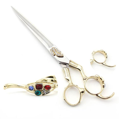 Schneideschere | 7 Zoll |  18 cm | gerade | hochglanz silber | bunte Steine |  goldener Griff